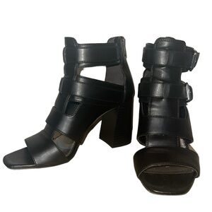 Circus By Sam Edelman Black Strappy Open Toe Zipper Back Block Heels in size 10